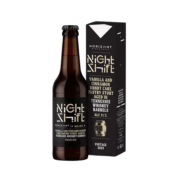 Horizont Night Shift 2023: Vanilla & Cinnamon Bundt Cake Pastry Stout Aged In Tennessee Whiskey Barrels Horizont Night Shift 2023: Vanilla & Cinnamon Bundt Cake Pastry Stout Aged In Tennessee Whiskey Barrels