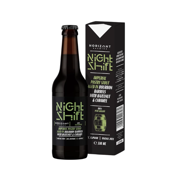 Night Shift 2024: Imperial Pastry Stout Aged In Bourbon Barrels With Hazelnut & Caramel